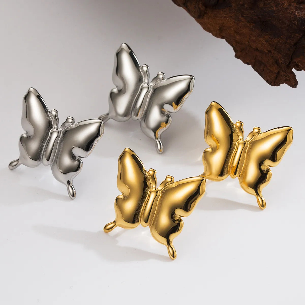 1 Pair Cute Simple Style Butterfly Plating 304 Stainless Steel 18K Gold Plated Ear Studs