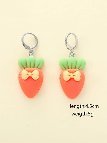 1 Pair Cute Simple Style Carrot Bow Knot Alloy Resin Drop Earrings