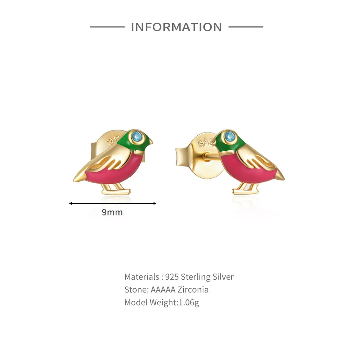 1 Pair Cute Simple Style Cartoon Plating Sterling Silver Zircon Ear Studs