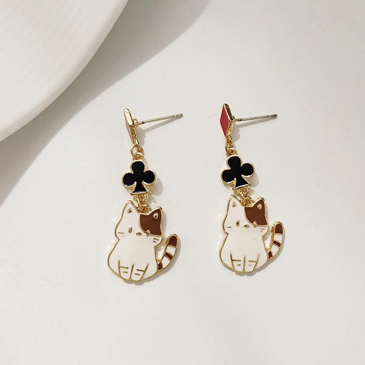 1 Pair Cute Simple Style Cat Enamel Plating Alloy Drop Earrings