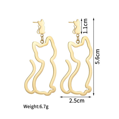 1 Pair Cute Simple Style Cat Plating Hollow Out Stainless Steel 18k Gold Plated Drop Earrings