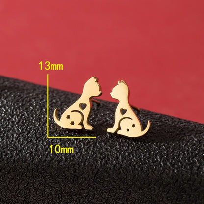 1 Pair Cute Simple Style Cat Polishing 304 Stainless Steel 18K Gold Plated Ear Studs