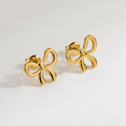 1 Pair Cute Simple Style Classic Style Bow Knot Plating Stainless Steel 18k Gold Plated Ear Studs