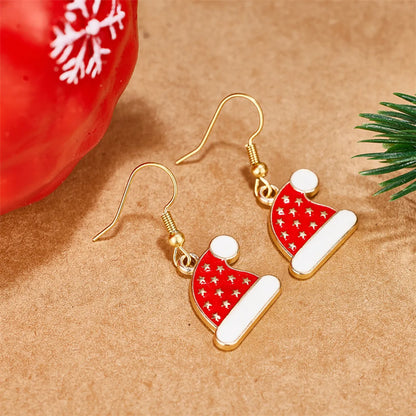 1 Pair Cute Simple Style Classic Style Christmas Hat 304 Stainless Steel 18K Gold Plated Drop Earrings