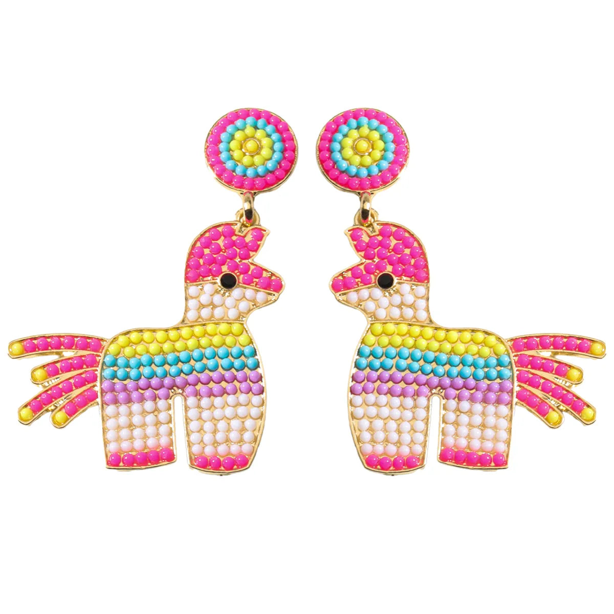 1 Pair Cute Simple Style Classic Style Horse Inlay Alloy Seed Bead K Gold Plated Drop Earrings