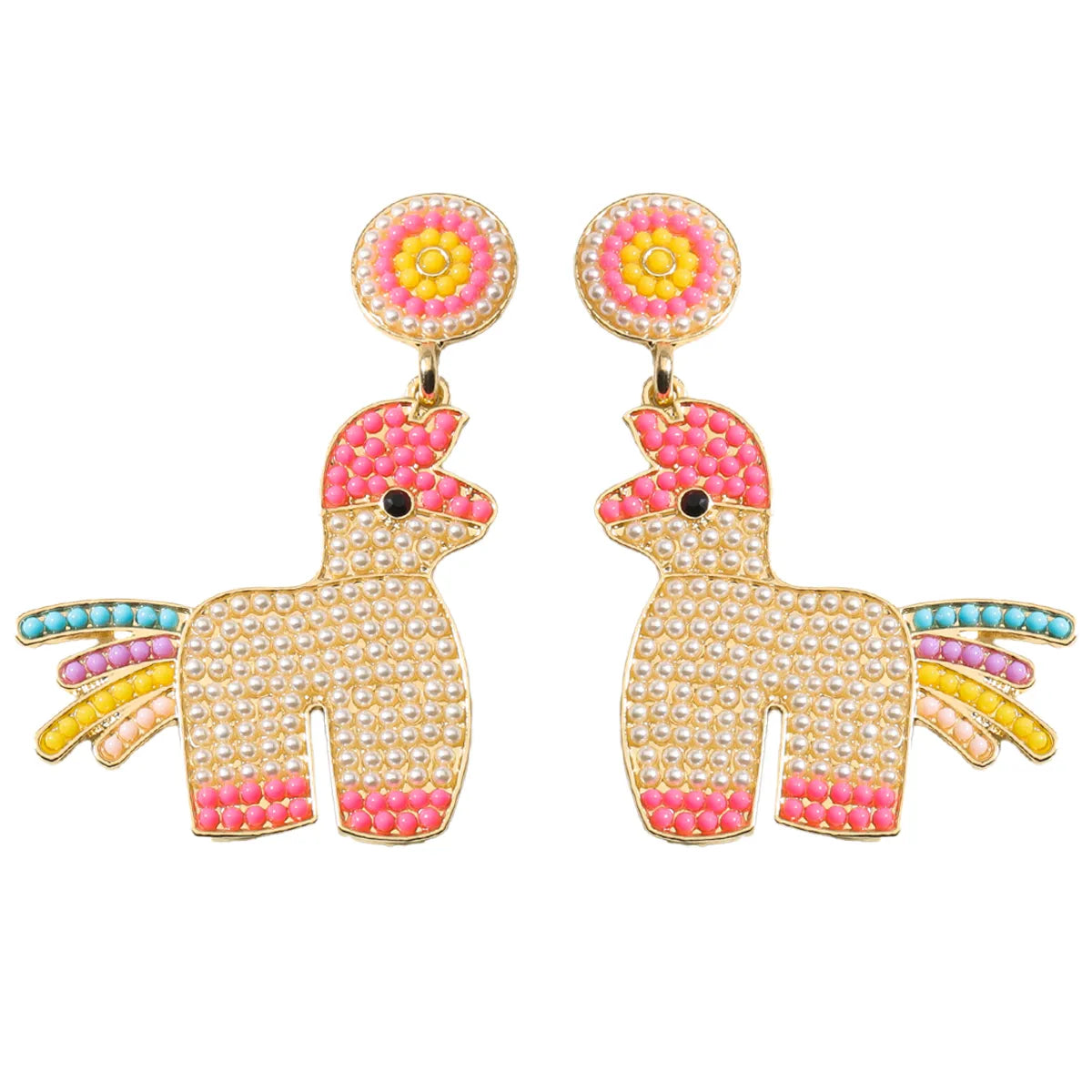 1 Pair Cute Simple Style Classic Style Horse Inlay Alloy Seed Bead K Gold Plated Drop Earrings