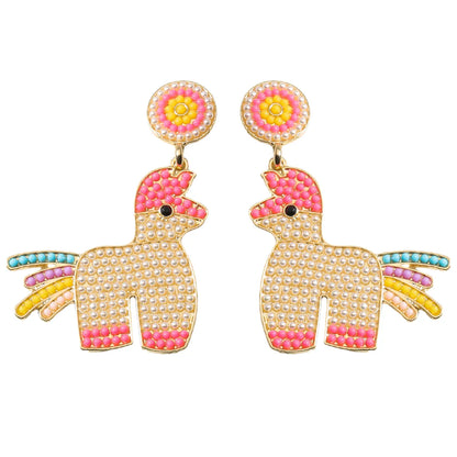 1 Pair Cute Simple Style Classic Style Horse Inlay Alloy Seed Bead K Gold Plated Drop Earrings