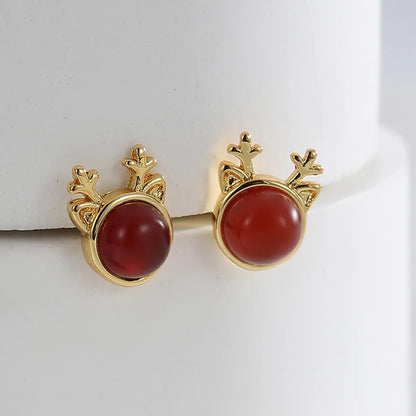 1 Pair Cute Simple Style Classic Style Snowman Deer Plating Inlay Copper Agate Zircon 18k Gold Plated Ear Studs