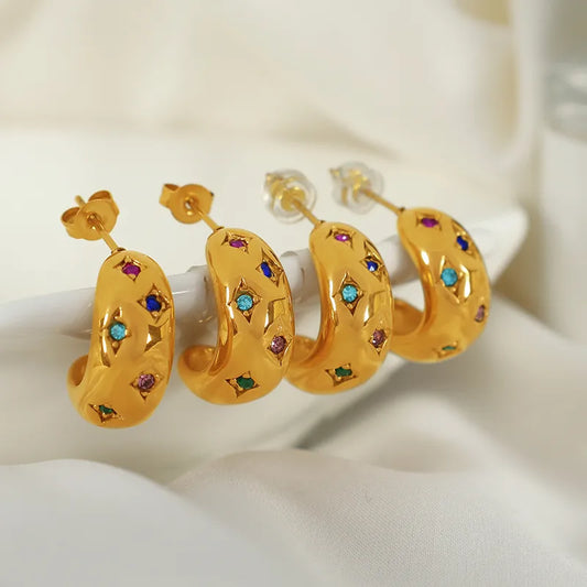 1 Pair Cute Simple Style Commute C Shape Irregular Plating Inlay Titanium Steel Rhinestones 18K Gold Plated Ear Studs