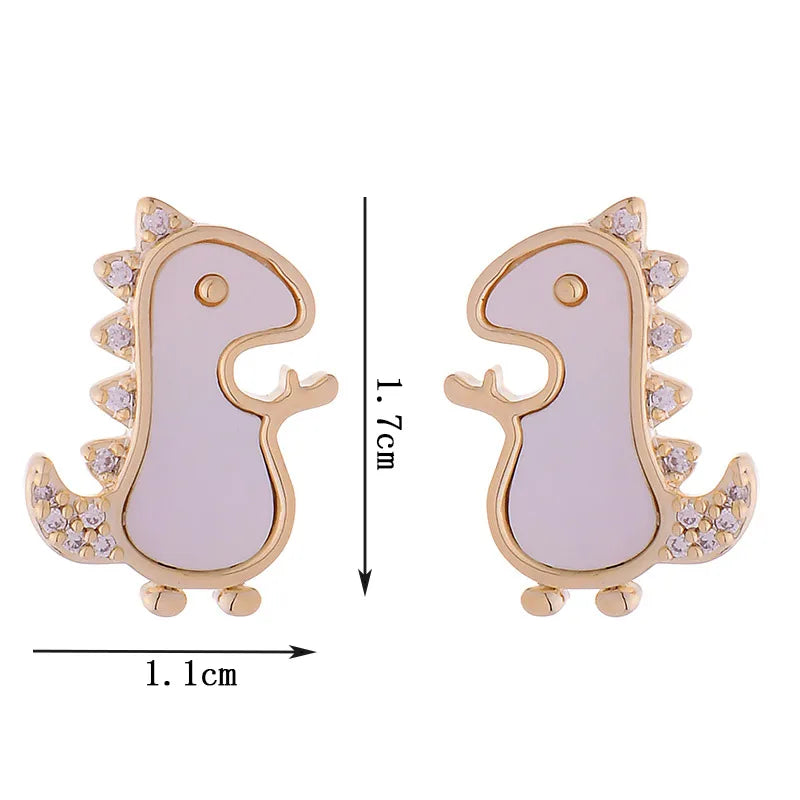 1 Pair Cute Simple Style Dinosaur Plating Inlay Copper Shell Zircon 14k Gold Plated Ear Studs