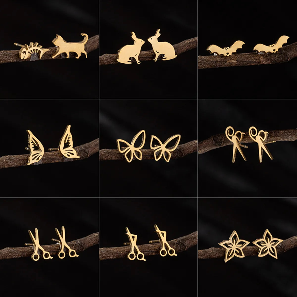 1 Pair Cute Simple Style Dog Cat Flower Polishing Hollow Out 304 Stainless Steel 18K Gold Plated Ear Studs