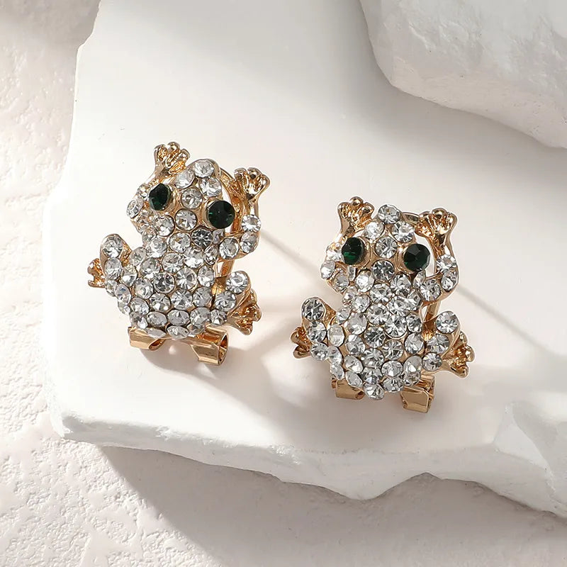 1 Pair Cute Simple Style Frog Inlay Alloy Artificial Diamond Ear Studs