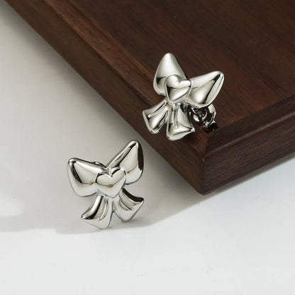 1 Pair Cute Simple Style Heart Shape Bow Knot Polishing Plating Stainless Steel 14k Gold Plated Ear Studs