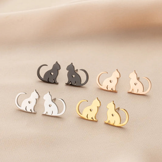 1 Pair Cute Simple Style Heart Shape Cat Polishing Hollow Out 304 Stainless Steel 18K Gold Plated Ear Studs