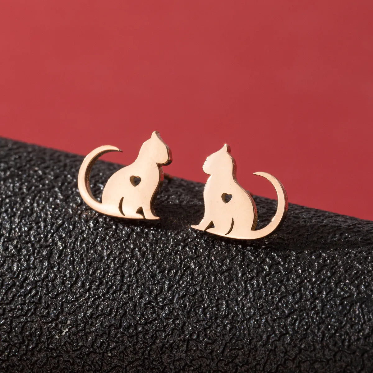 1 Pair Cute Simple Style Heart Shape Cat Polishing Hollow Out 304 Stainless Steel 18K Gold Plated Ear Studs