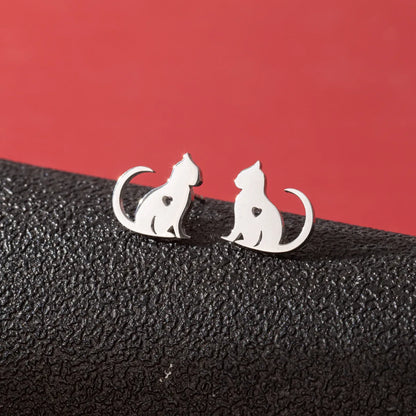 1 Pair Cute Simple Style Heart Shape Cat Polishing Hollow Out 304 Stainless Steel 18K Gold Plated Ear Studs