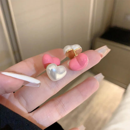 1 Pair Cute Simple Style Heart Shape Inlay Arylic Alloy Acrylic Ear Studs