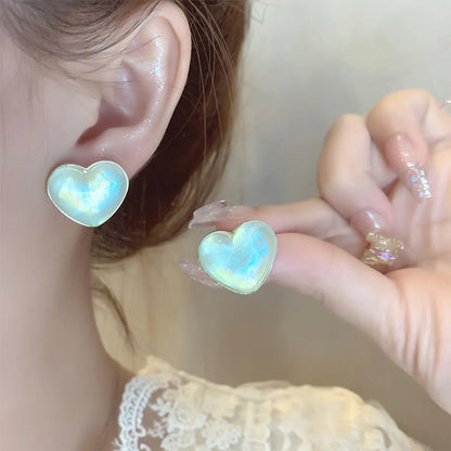 1 Pair Cute Simple Style Heart Shape Inlay Copper Alloy Acrylic Ear Studs