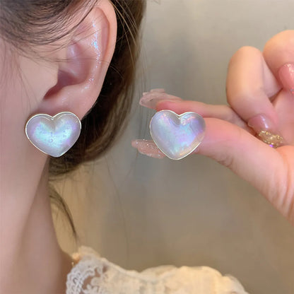 1 Pair Cute Simple Style Heart Shape Inlay Copper Alloy Acrylic Ear Studs