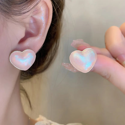 1 Pair Cute Simple Style Heart Shape Inlay Copper Alloy Acrylic Ear Studs