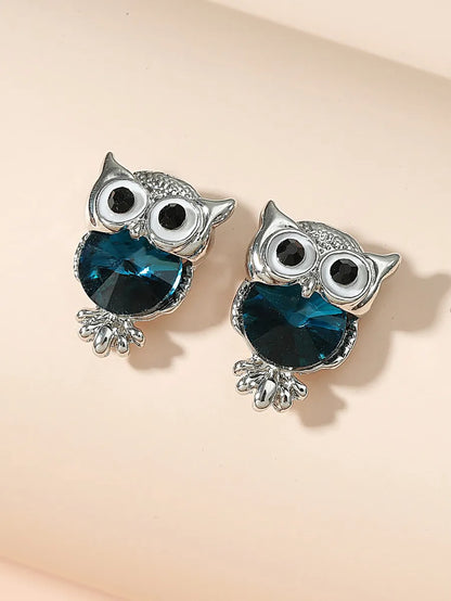 1 Pair Cute Simple Style Owl Alloy Glass Ear Studs