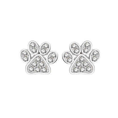 1 Pair Cute Simple Style Paw Print Inlay Sterling Silver Rhinestones Ear Studs