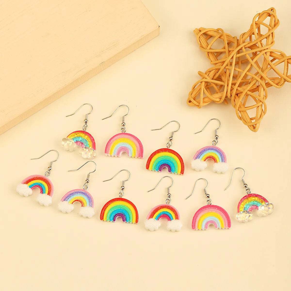 1 Pair Cute Simple Style Rainbow Plastic Resin Dangling Earrings