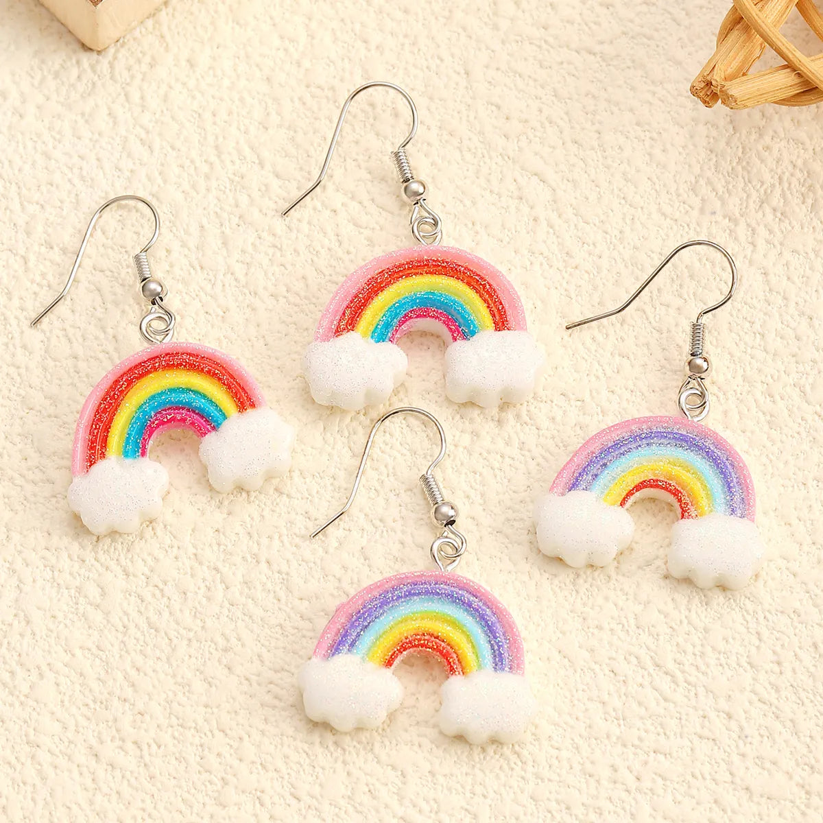 1 Pair Cute Simple Style Rainbow Plastic Resin Dangling Earrings