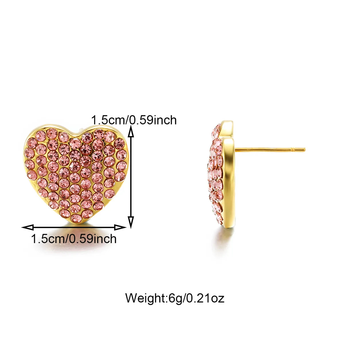 1 Pair Cute Simple Style Shiny Heart Shape Inlay 304 Stainless Steel Zircon 18K Gold Plated Ear Studs