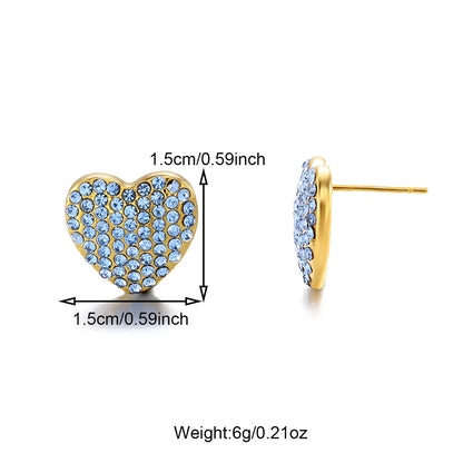 1 Pair Cute Simple Style Shiny Heart Shape Inlay 304 Stainless Steel Zircon 18K Gold Plated Ear Studs