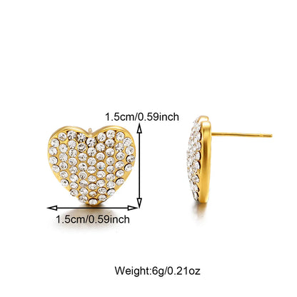 1 Pair Cute Simple Style Shiny Heart Shape Inlay 304 Stainless Steel Zircon 18K Gold Plated Ear Studs