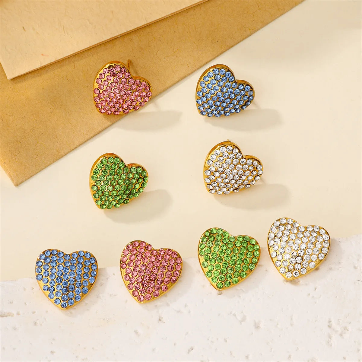 1 Pair Cute Simple Style Shiny Heart Shape Inlay 304 Stainless Steel Zircon 18K Gold Plated Ear Studs