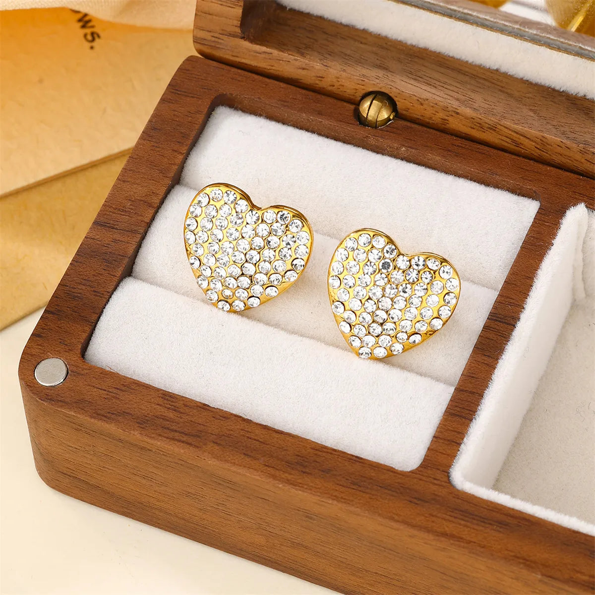 1 Pair Cute Simple Style Shiny Heart Shape Inlay 304 Stainless Steel Zircon 18K Gold Plated Ear Studs