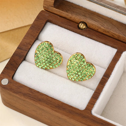 1 Pair Cute Simple Style Shiny Heart Shape Inlay 304 Stainless Steel Zircon 18K Gold Plated Ear Studs