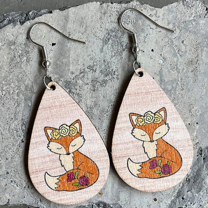 1 Pair Cute Simple Style Squirrel Water Droplets Mushroom Wood Drop Earrings