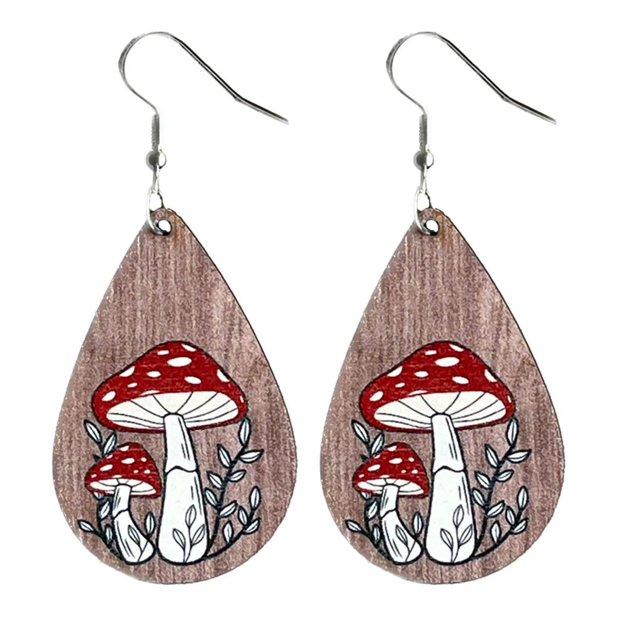 1 Pair Cute Simple Style Squirrel Water Droplets Mushroom Wood Drop Earrings