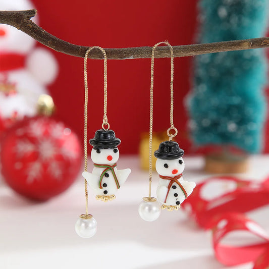 1 Pair Cute Snowman Plating Ceramics Gold Plated Ear Line