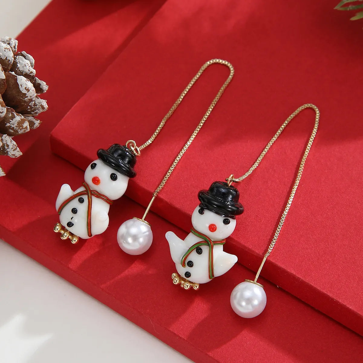 1 Pair Cute Snowman Plating Ceramics Gold Plated Ear Line