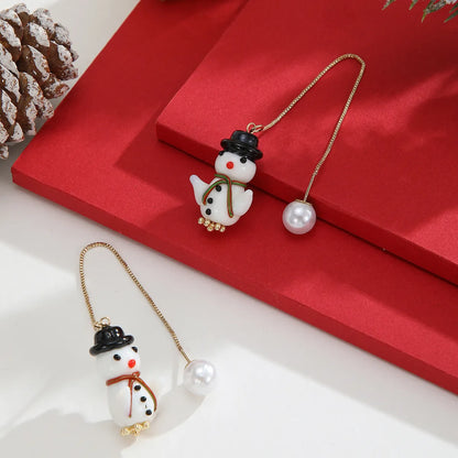 1 Pair Cute Snowman Plating Ceramics Gold Plated Ear Line