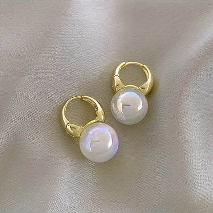 1 Pair Cute Solid Color Beaded Inlay Copper Pearl Gold Plated Earrings