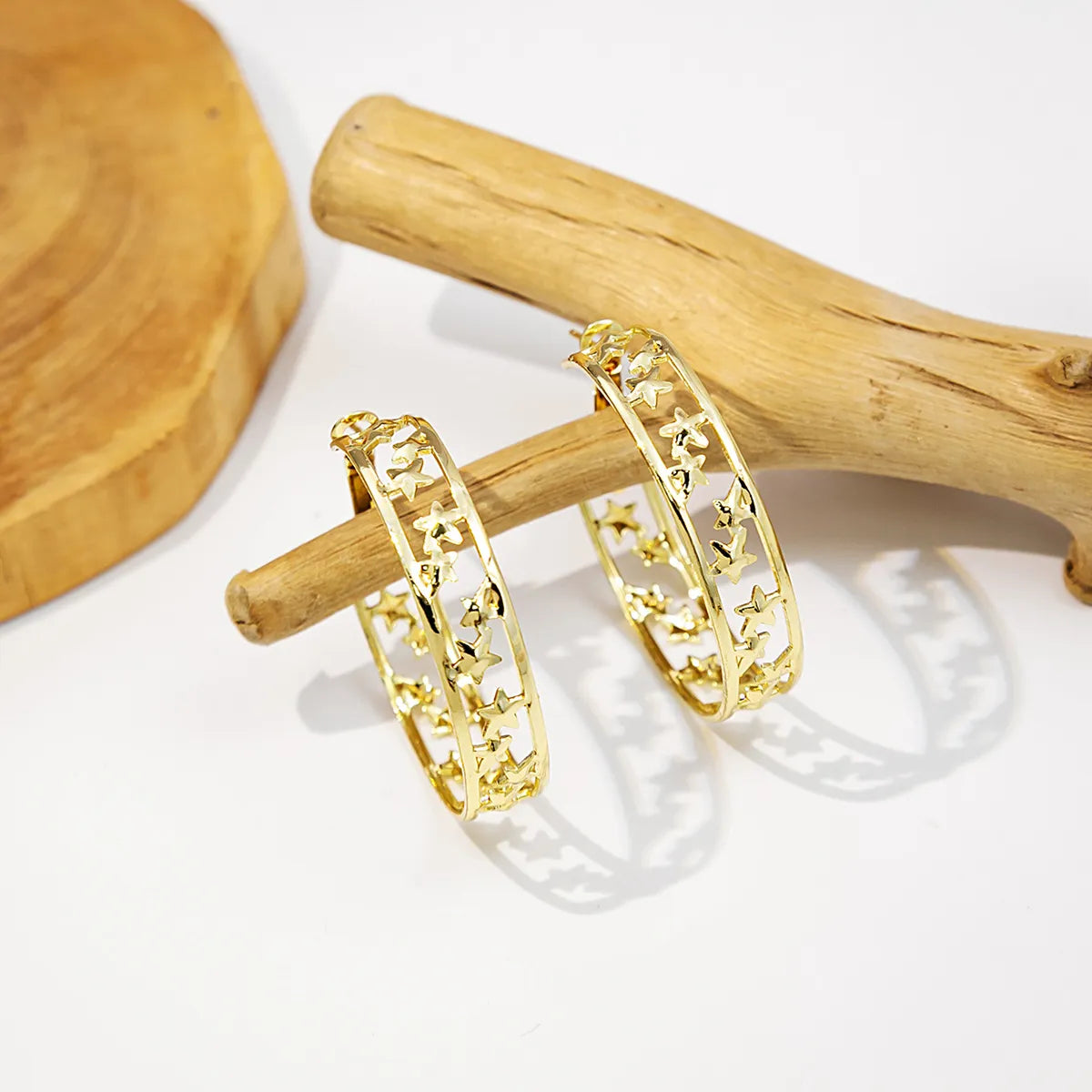 1 Pair Cute Star Heart Shape Plating Iron K Gold Plated Hoop Earrings