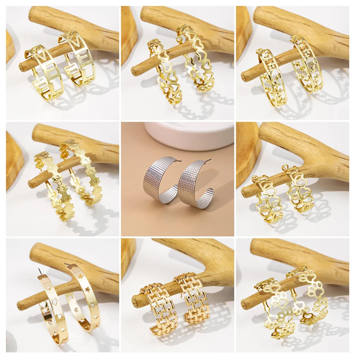 1 Pair Cute Star Heart Shape Plating Iron K Gold Plated Hoop Earrings