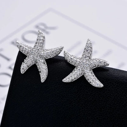 1 Pair Cute Starfish Plating Inlay Copper Zircon White Gold Plated Ear Studs