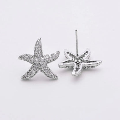 1 Pair Cute Starfish Plating Inlay Copper Zircon White Gold Plated Ear Studs