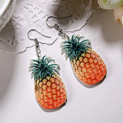 1 Pair Cute Strawberry Pineapple Watermelon Printing Arylic Ear Hook