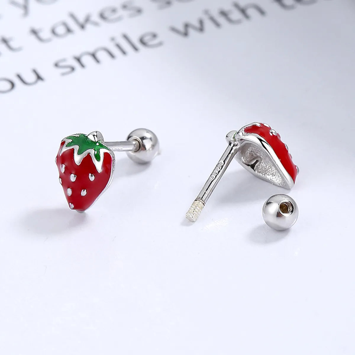 1 Pair Cute Strawberry Sterling Silver Plating Ear Studs