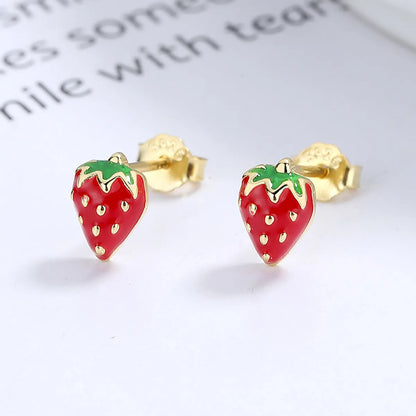 1 Pair Cute Strawberry Sterling Silver Plating Ear Studs