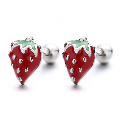 1 Pair Cute Strawberry Sterling Silver Plating Ear Studs