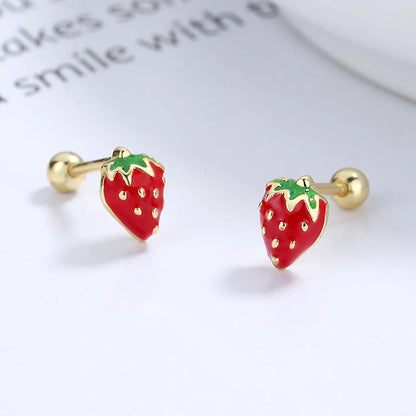 1 Pair Cute Strawberry Sterling Silver Plating Ear Studs