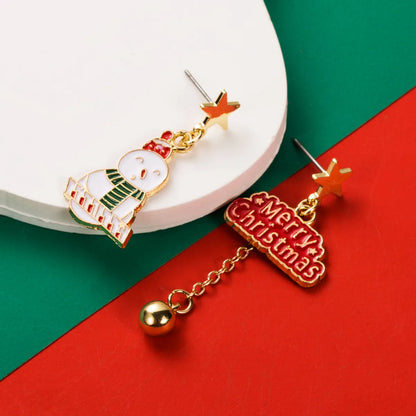 1 Pair Cute Streetwear Christmas Tree Santa Claus Snowflake Enamel Inlay Alloy Rhinestones Drop Earrings